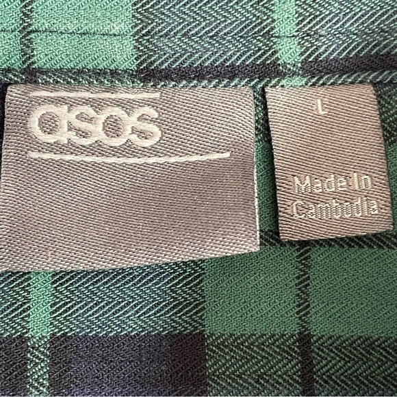 ASOS Green Plaid Button Down Shirt Size L - Picture 8 of 8